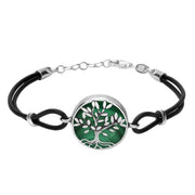 Sterling Silver Malachite Cord Round Large Leaves Tree Of Life Bracelet, B1141