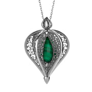 Sterling Silver Malachite Flore Filigree Droplet Necklace P2330C