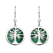 Sterling Silver Malachite Round Tree of Life Drop Earrings, E2485.