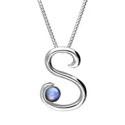 Sterling Silver Moonstone Love Letters Initial S Necklace, P3466C.