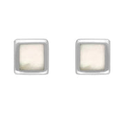Sterling Silver Mother of Pearl Dinky Square Stud Earrings, E034.