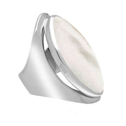 Sterling Silver Mother of Pearl Large Oval Statement Ring, R013.