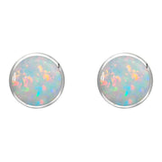 Sterling Silver Opal 8mm Classic Large Round Stud Earrings, e004