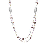 Sterling Silver Pearl Double Chain Beaded Necklace, N865.