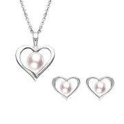 Sterling Silver Pink Pearl Open Heart Two Piece Set
