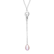 Sterling Silver Pink Pearl Oval Double Drop Necklace N694