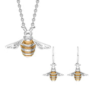 Sterling Silver Rose Gold Plated Large Bee Two Piece Set, S216.