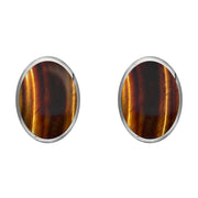 Sterling Silver Tigers Eye 8 x 10mm Classic Large Oval Stud Earrings, E007