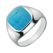00009868 Sterling Silver Turquoise Large Cushion Signet Ring, R180.