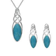 Sterling Silver Turquoise Marquise Pierced Long Two Piece Set