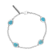 Sterling Silver Turquoise Oval Cross Detail Four Stone Bracelet, B799.