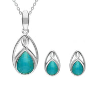 Sterling Silver Turquoise Pear Celtic Two Piece Set, 