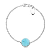 Sterling Silver Turquoise Round Locket Chain Bracelet, B1248.