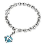 Sterling Silver Turquoise Small Cross Heart Charm Bracelet, B666