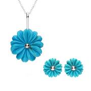 Sterling Silver Turquoise Tuberose Daisy Two Piece Set