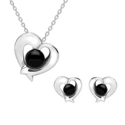 Sterling Silver Whitby Jet Abstract Heart Two Piece Set
