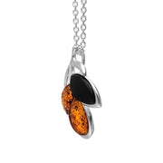 Sterling Silver Whitby Jet Amber Three Stone Leaf Necklace, P3484_2