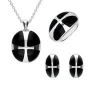 Sterling Silver Whitby Jet Cross Ball Three Piece Set P2709 E2021 R904