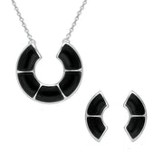 Sterling Silver Whitby Jet Curved Stone Two Piece Set