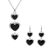 Sterling Silver Whitby Jet Graduated Heart Drop Two Piece Set P2708 E2012