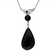 Sterling Silver Whitby Jet Monika Tube Bale Pear Drop Necklace, P1570