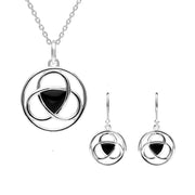 Sterling Silver Whitby Jet Open Circle Twist Two Piece Set, S079.