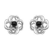 00185627  Sterling Silver Whitby Jet Open Round Flower Two Piece Set, S073.