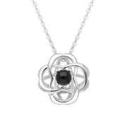 Sterling Silver Whitby Jet Open Round Flower Necklace P3535C