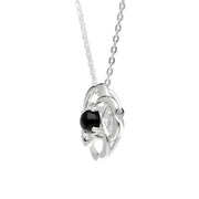 Sterling Silver Whitby Jet Open Round Flower Necklace P3535C