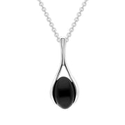 Sterling Silver Whitby Jet Oval Long Drop Pendant, P1990