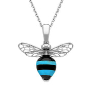 Sterling Silver Whitby Jet Turquoise Winged Bee Necklace, P3341.