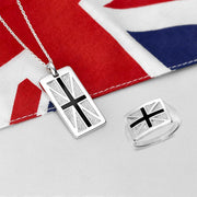 Sterling Silver Whitby Jet Union Jack Ring. R903.