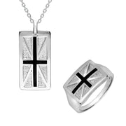 Sterling Silver Whitby Jet Union Jack Two Piece Set P2706 and R903