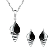 Sterling Silver Whitby Jet Shell Two Piece Set