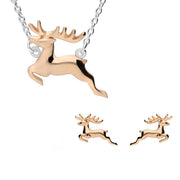 W Hamond Sterling Silver Rose Gold Reindeer Two Piece Set, S107.
