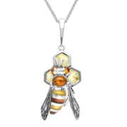 Sterling Silver Amber Bee Honeycomb Necklace P3144