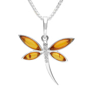 Sterling Silver Amber Cubic Zirconia Dragonfly Necklace P3149