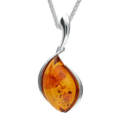 Sterling Silver Amber Curved Pear Necklace, P2353.