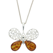Sterling Silver Amber Filigree Butterfly Necklace, P2480.