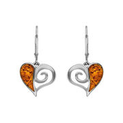 Sterling Silver Amber Heart Drop Earrings, E1872