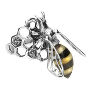 Sterling Silver Amber Honeycomb Bee Ring R1062