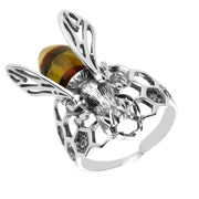 Sterling Silver Amber Honeycomb Bee Ring R1062