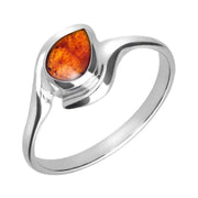 00005760 C W Sellors Sterling Silver Amber Offset Pear Ring, R071.