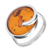 Sterling Silver Amber Round Swirl Ring, R986.