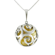 Sterling Silver Amber Swirl Cage Bead Necklace P2313