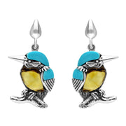 Sterling Silver Amber Turquoise Kingfisher Drop Earrings E2522