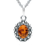 Sterling Silver Baltic Amber Framed Oval Necklace. P3176