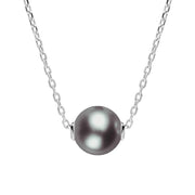 Sterling Silver Black Pearl Bead Necklace, N851.