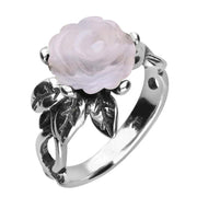 Sterling Silver Blue Chalcedony Tuberose Rose Leaf Twist Ring R728