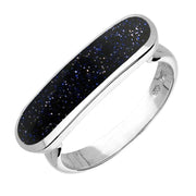 Sterling Silver Blue Goldstone Lineaire Petite Oval Ring R1006
